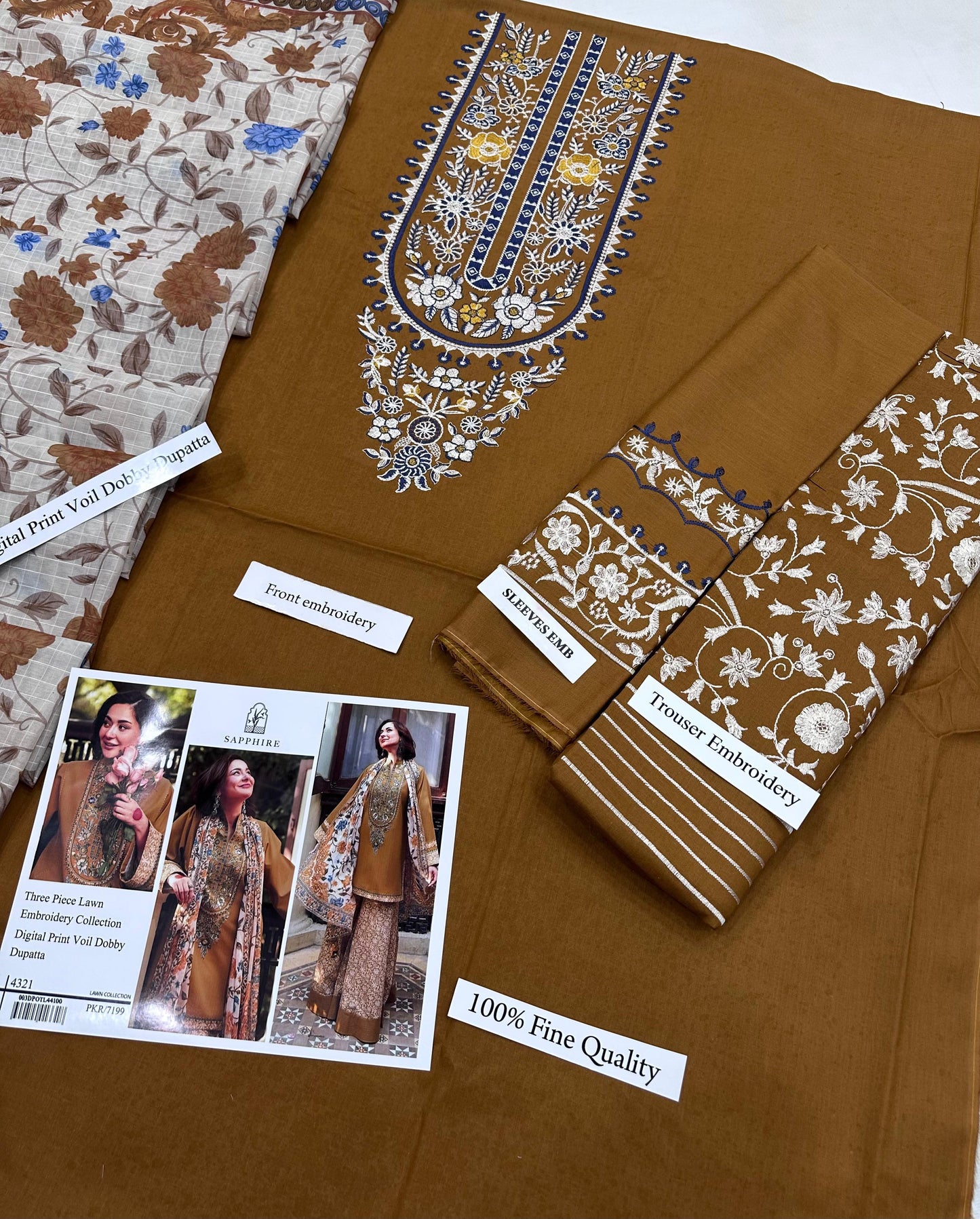 AIRJET Lawn 9070 – Digital Print Voil Dobby Dupatta with Embroidered Lawn Shirt & Trousers