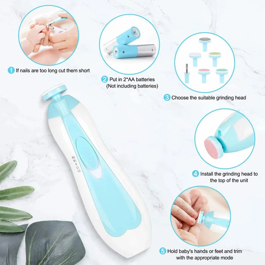 Multifunctional Electric Baby Nail Trimmer Set, Gentle Fingernail & Toenail File Clippe