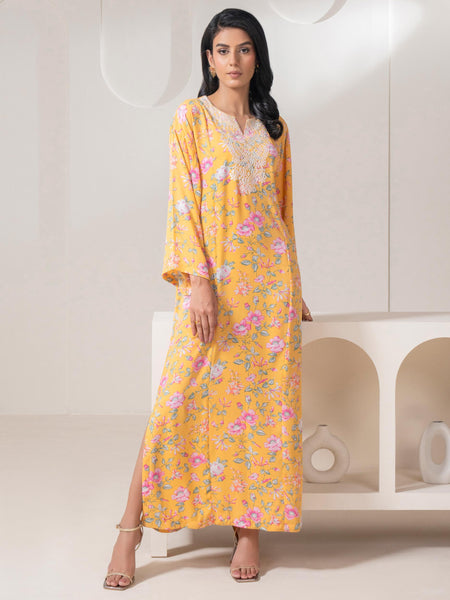 Embroidered Printed Grip Kaftan (Pret)