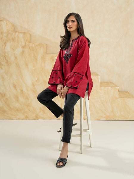 Cambric Kurti-Embroidered (Pret)