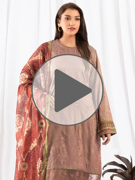 3 Piece Raw Silk Suit-Embroidered (Pret)