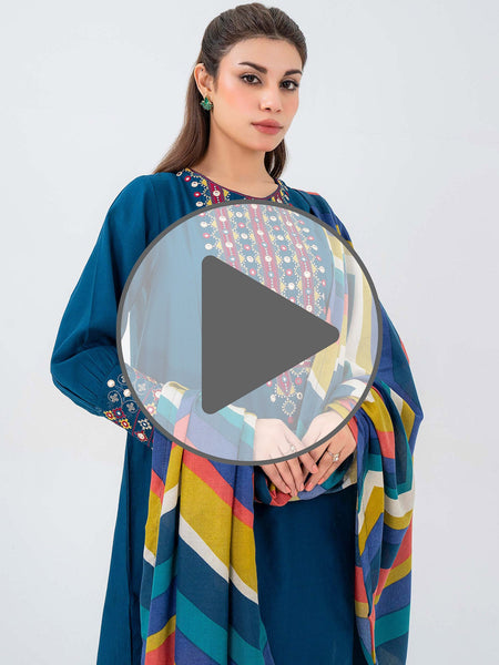 3 Piece Jacquard Suit-Embroidered (Pret)