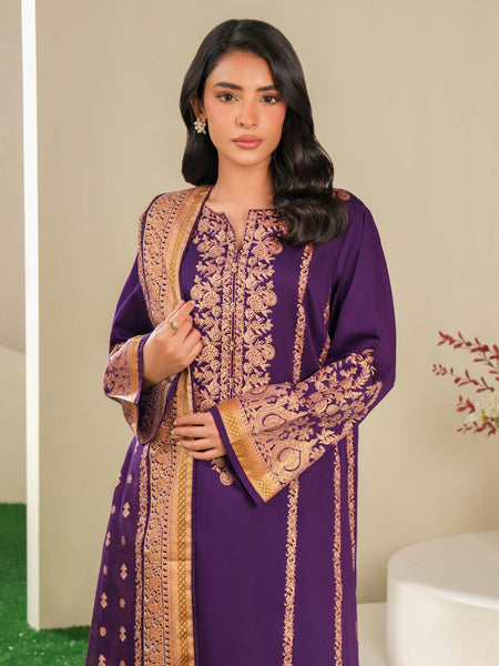3 Piece Satin Suit-Paste Print (Unstitched)