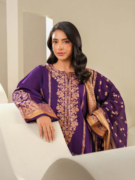 3 Piece Satin Suit-Paste Print (Unstitched)