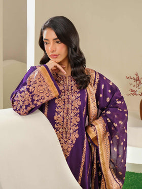 3 Piece Satin Suit-Paste Print (Unstitched)