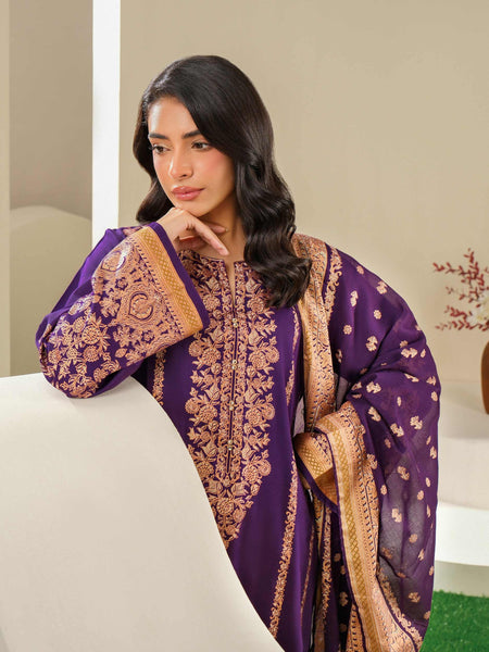 3 Piece Satin Suit-Paste Print (Unstitched)