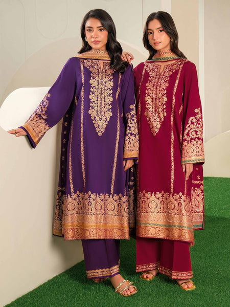 3 Piece Satin Suit-Paste Print (Unstitched)