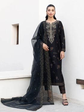 3 Piece Satin Suit-Embroidered (Unstitched)