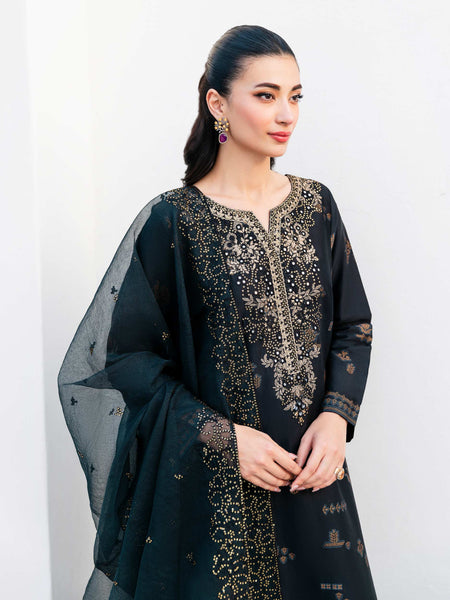 3 Piece Satin Suit-Embroidered (Unstitched)