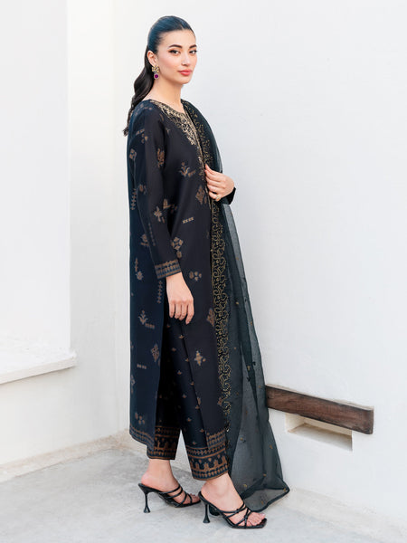 3 Piece Satin Suit-Embroidered (Unstitched)