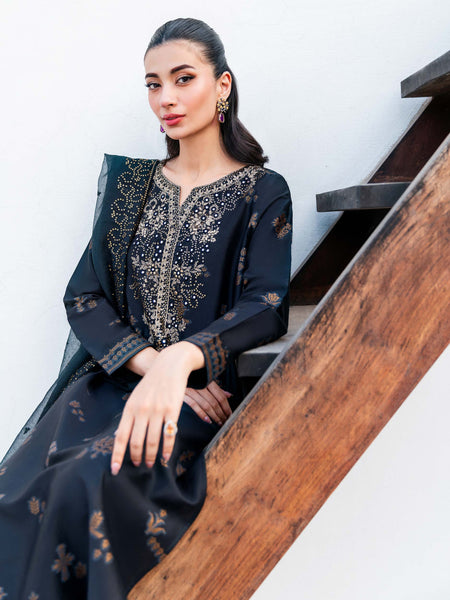 3 Piece Satin Suit-Embroidered (Unstitched)