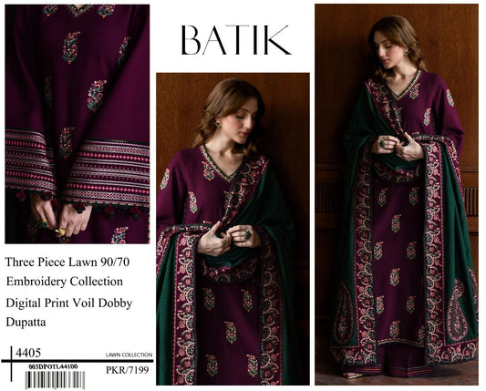 Batik Ready to Wear 3PC Lawn Suit – Heavy Embroidered Shirt with Lace Dupatta