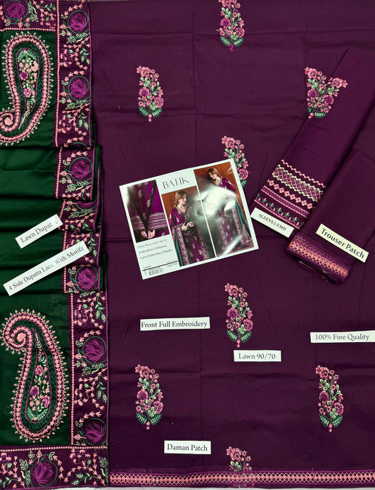Batik Ready to Wear 3PC Lawn Suit – Heavy Embroidered Shirt with Lace Dupatta
