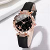 2PCS/Set Women Watches Rhinestone Heart Bracelet Set Fashion Flower Dial Female Leather Band Quartz Wristwatch
