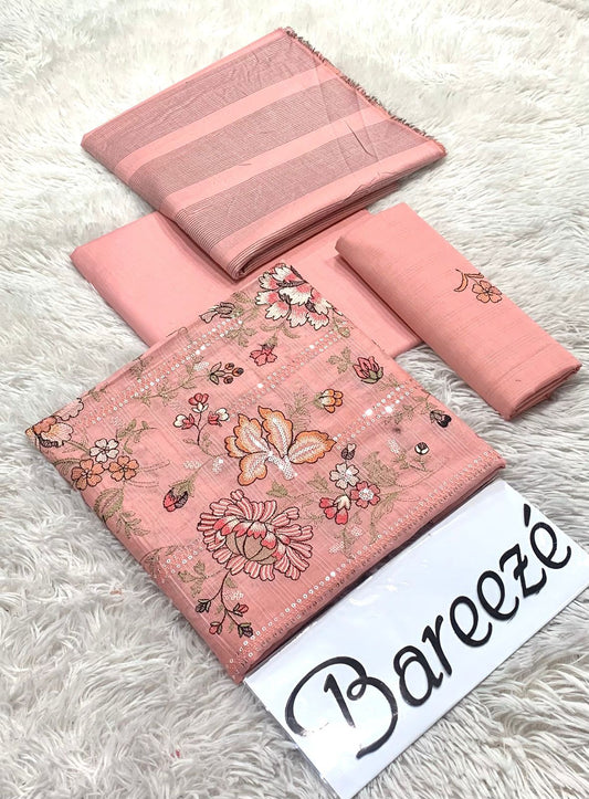 Brand Bareeze – Embroidered Lawn Shirt with Dyed Trouser & Broshia Voil Dupatta