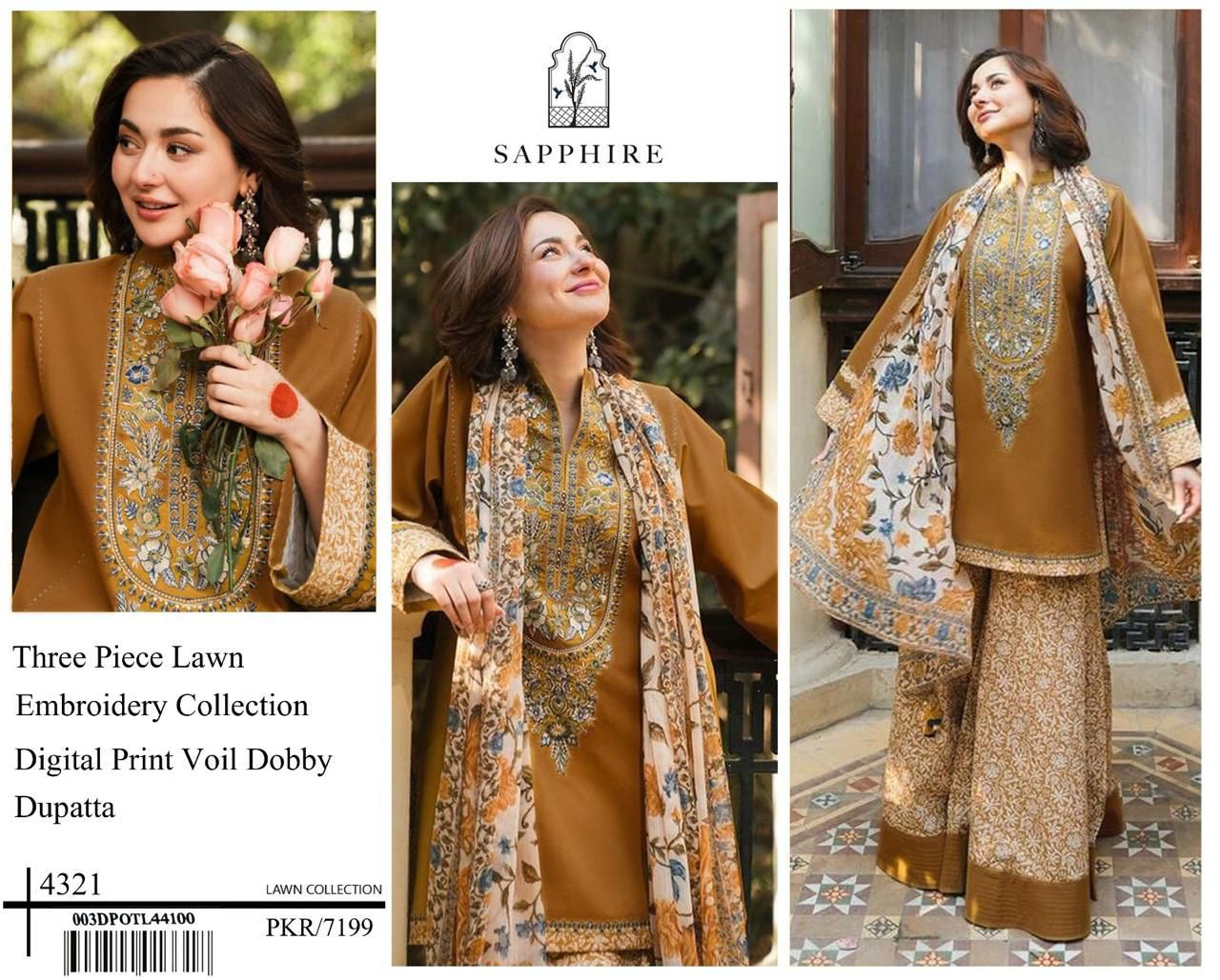 AIRJET Lawn 9070 – Digital Print Voil Dobby Dupatta with Embroidered Lawn Shirt & Trousers