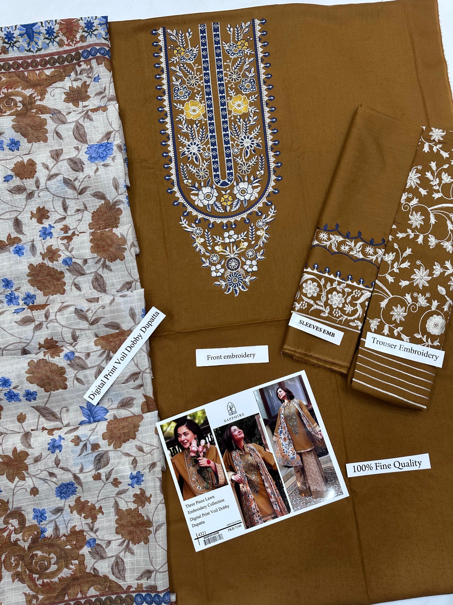 AIRJET Lawn 9070 – Digital Print Voil Dobby Dupatta with Embroidered Lawn Shirt & Trousers